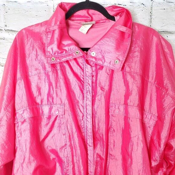 Vintage ADIDAS Hot Pink Jacket Windbreaker zip up fluorescent bomber barbiecore - Picture 5 of 9